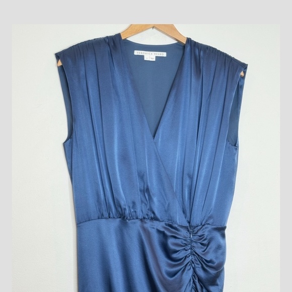 Veronica Beard Casela Dress Stretch Silk Sleeveless Blue Ruched Front Slit Sz 8 - Picture 5 of 16